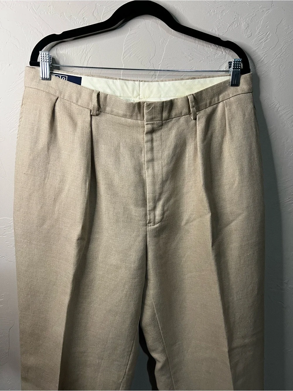 Polo Ralph Lauren Linen Cotton Pleated Cuffed Pants Beige Khaki Preppy Resort